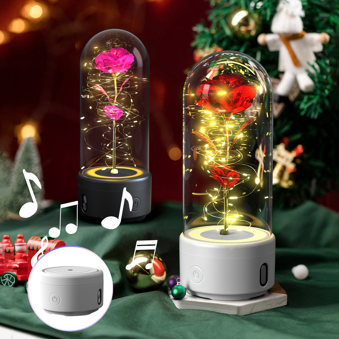 2 In 1 LED Light Rose Flowers Bluetooth-compatible Speaker In Glass Cover - Lotta Deals