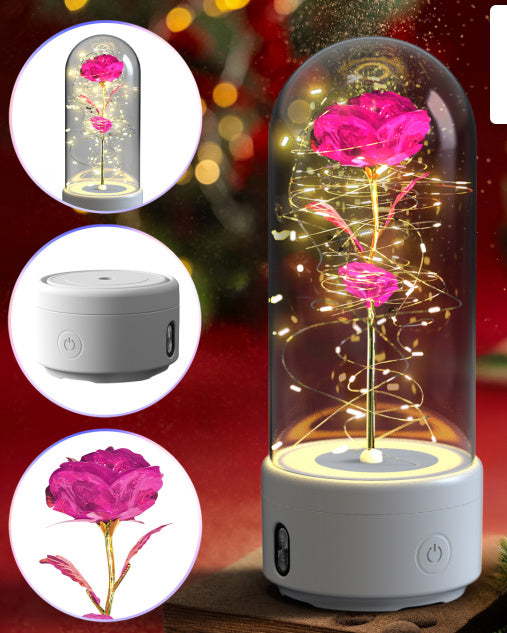 2 In 1 LED Light Rose Flowers Bluetooth-compatible Speaker In Glass Cover - Lotta Deals