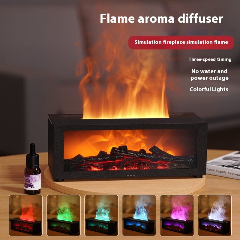 New Flame Aromatherapy Machine Colorful Essential Oil Diffuser Home Large Fog Volume Flame Humidifier 3D Flame Fireplace Machine - Lotta Deals