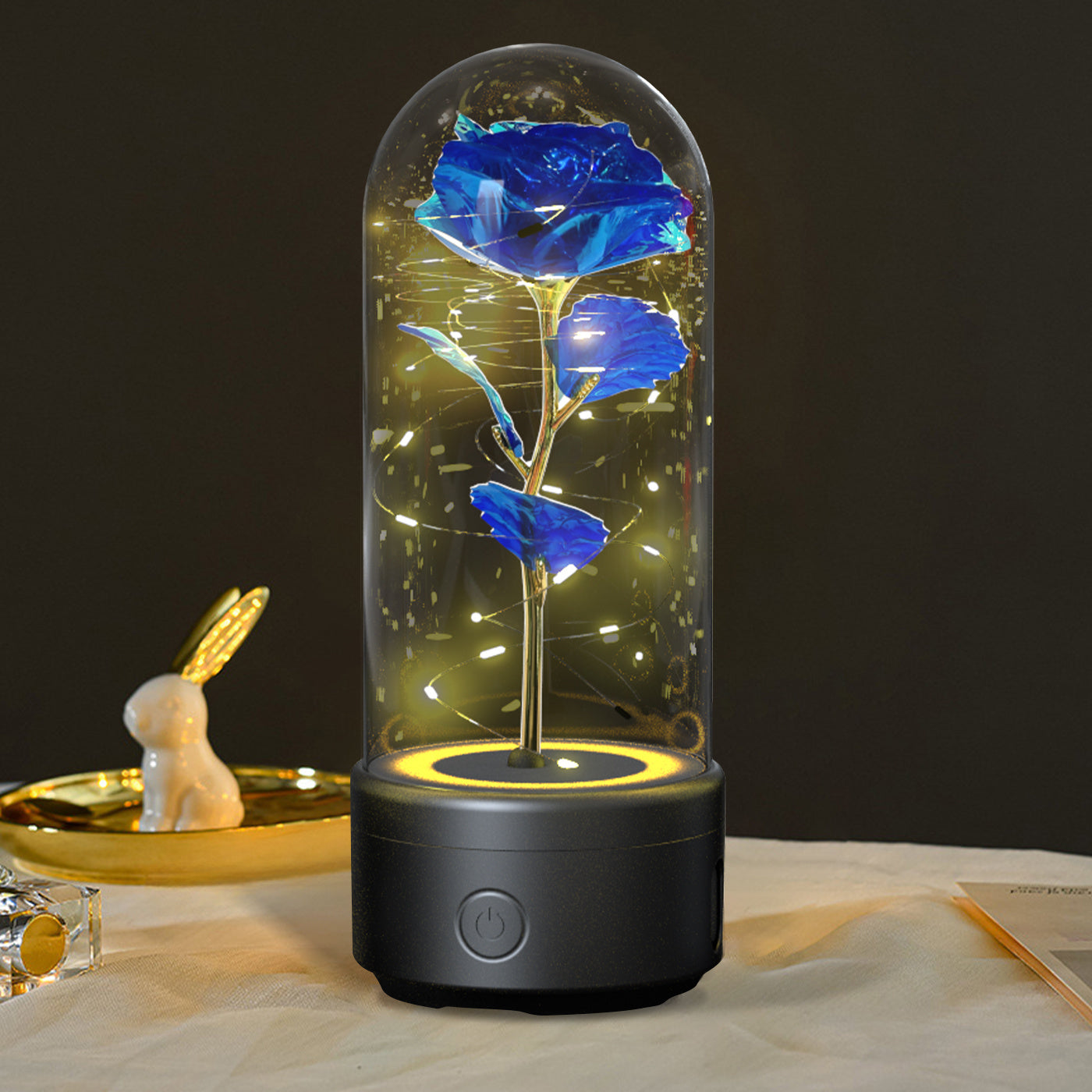 2 In 1 LED Light Rose Flowers Bluetooth-compatible Speaker In Glass Cover - Lotta Deals