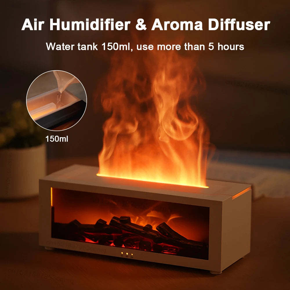 New Flame Aromatherapy Machine Colorful Essential Oil Diffuser Home Large Fog Volume Flame Humidifier 3D Flame Fireplace Machine - Lotta Deals
