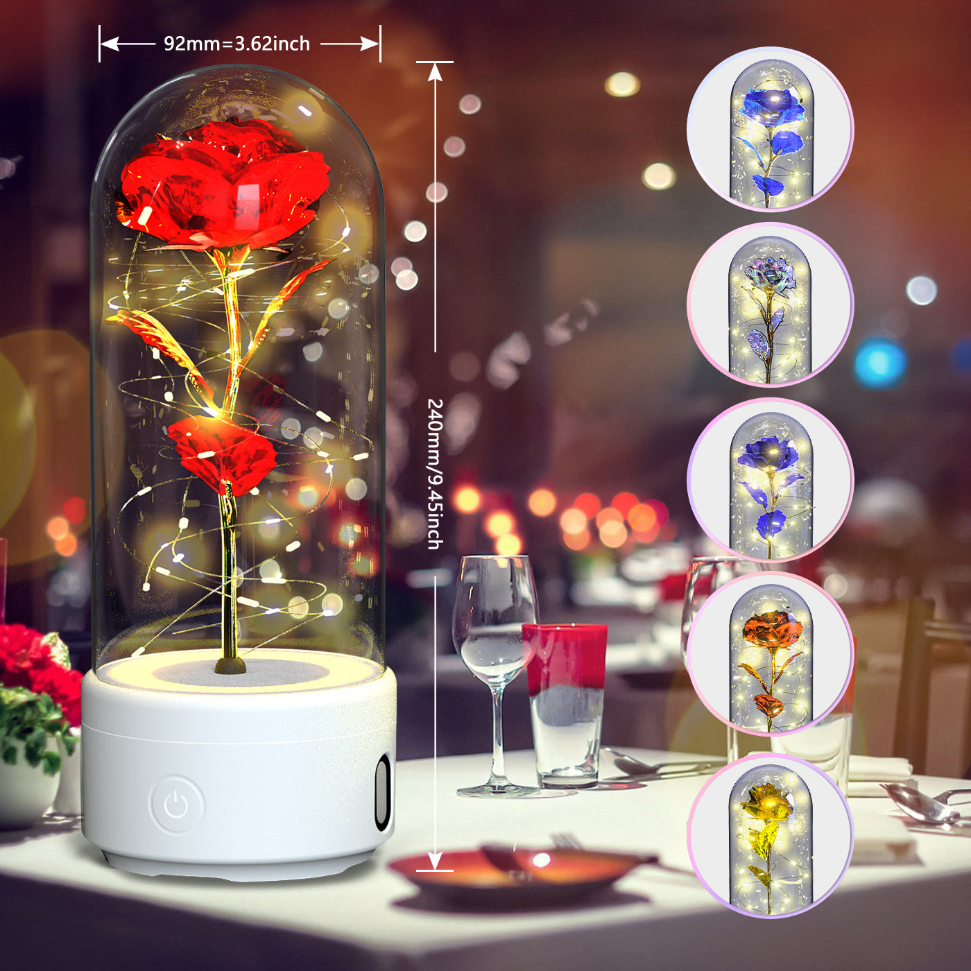 2 In 1 LED Light Rose Flowers Bluetooth-compatible Speaker In Glass Cover - Lotta Deals