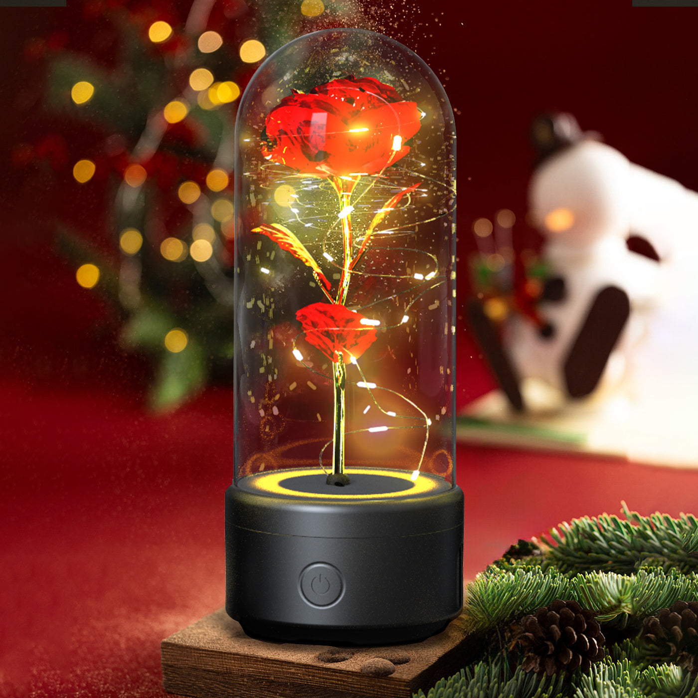 2 In 1 LED Light Rose Flowers Bluetooth-compatible Speaker In Glass Cover - Lotta Deals