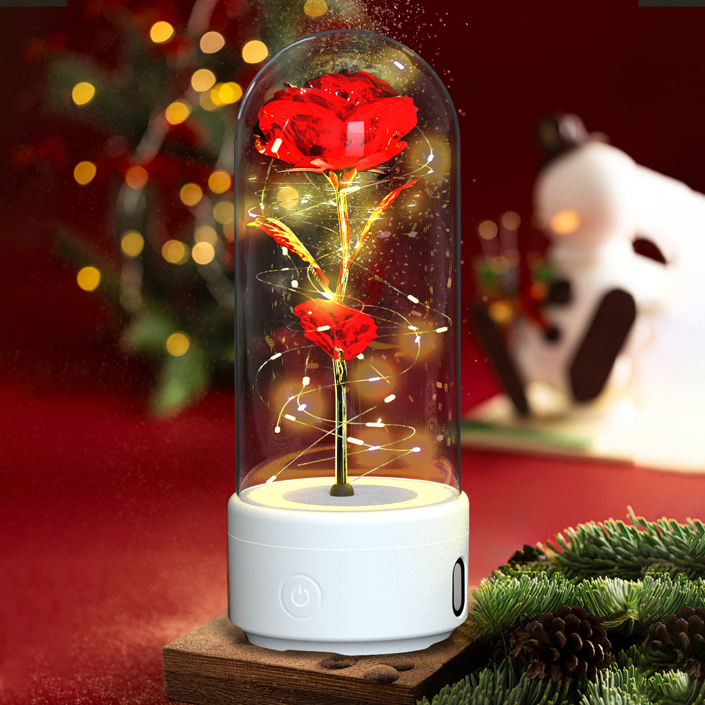 2 In 1 LED Light Rose Flowers Bluetooth-compatible Speaker In Glass Cover - Lotta Deals