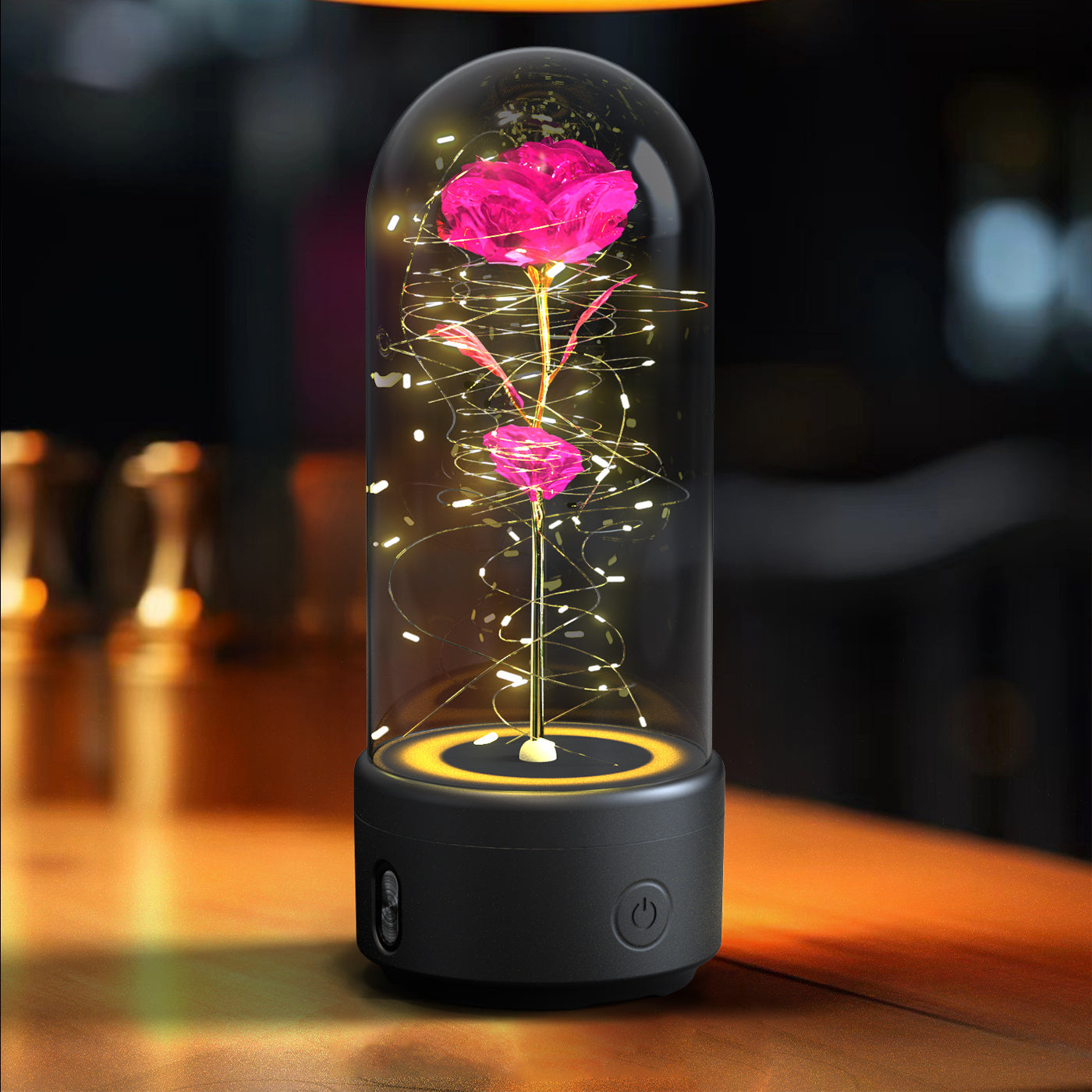 2 In 1 LED Light Rose Flowers Bluetooth-compatible Speaker In Glass Cover - Lotta Deals