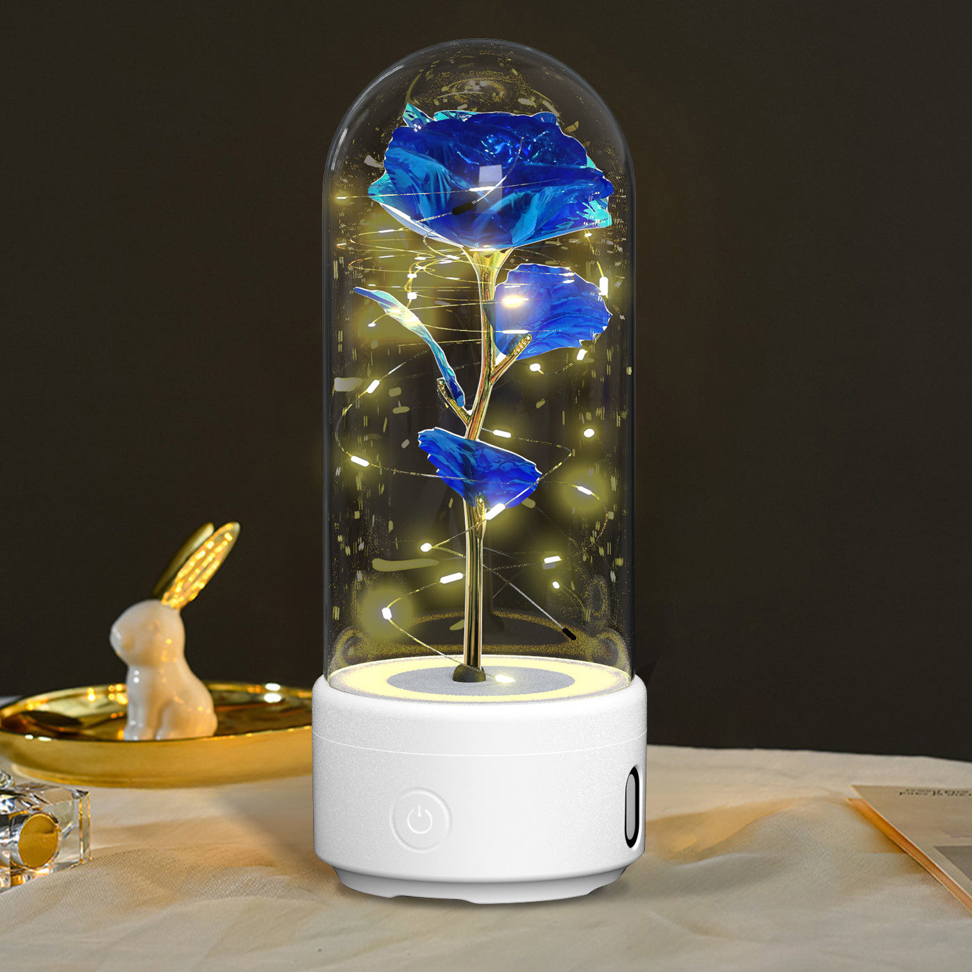 2 In 1 LED Light Rose Flowers Bluetooth-compatible Speaker In Glass Cover - Lotta Deals